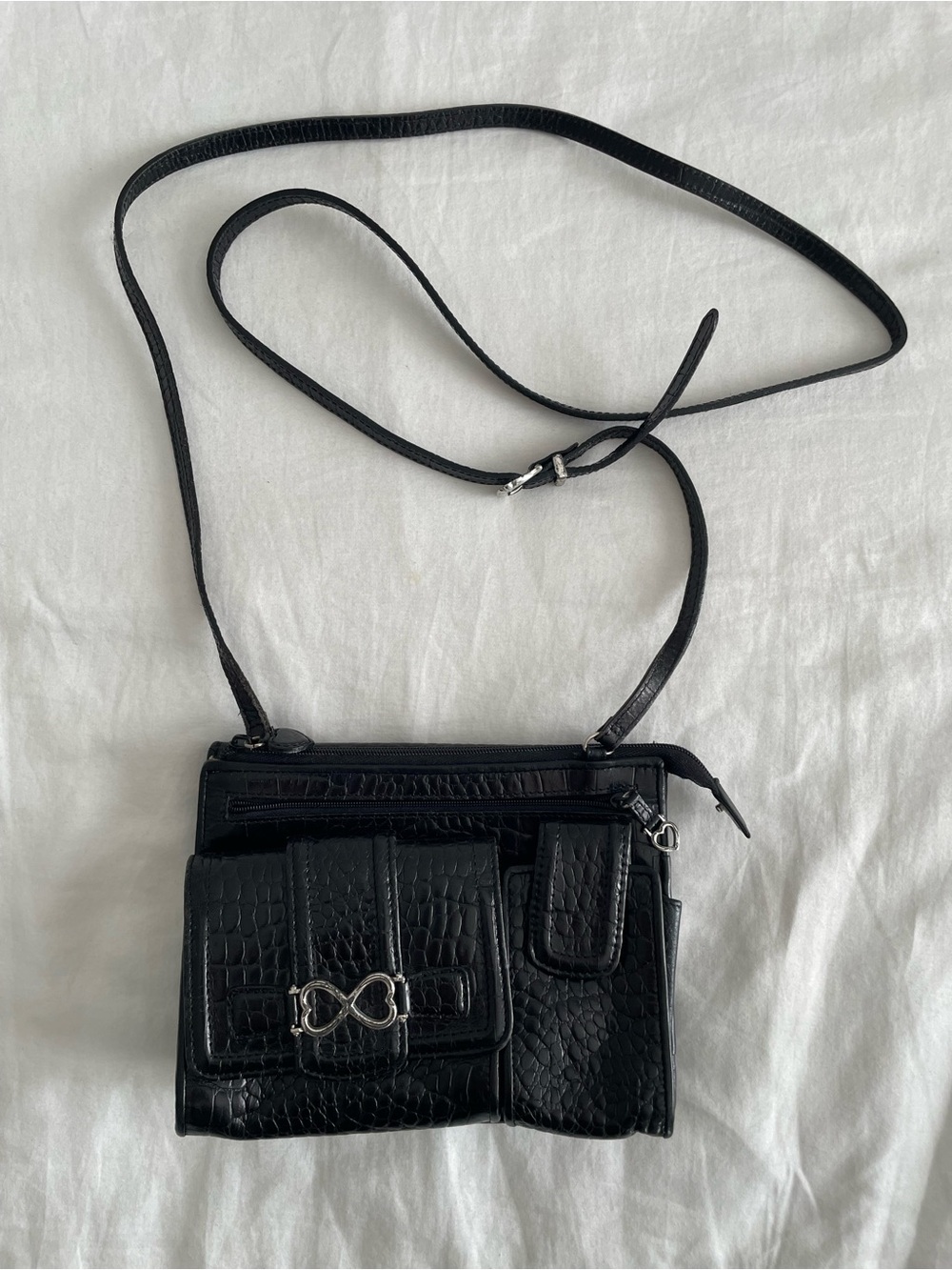 Brighton Black Croc-Embossed Leather Crossbody with Silver Accent